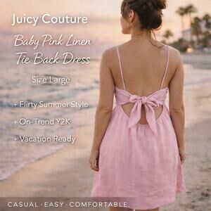 Juicy Couture Dress Pink Linen Open Back Tie Summer SZL Festival Coquette Beach